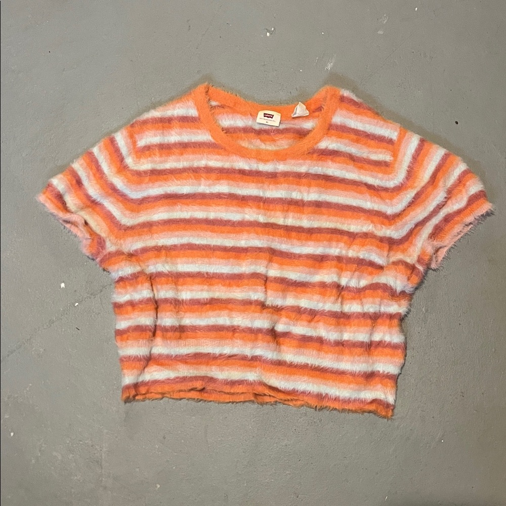 Levi's Fuzzy Orange and White Striped Crop Top